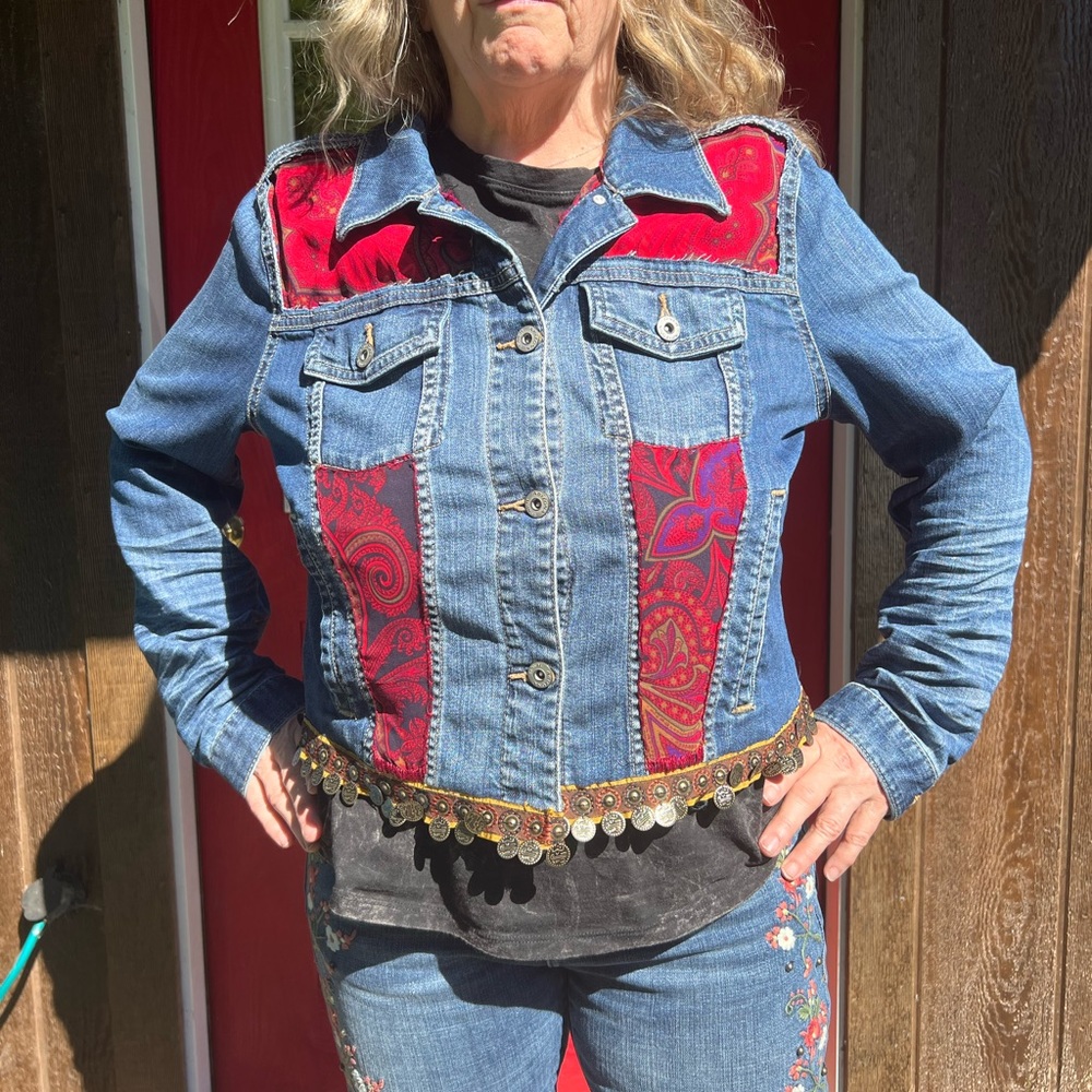 Gypsy bohemian jean jacket size XL Arizona upcycled unique